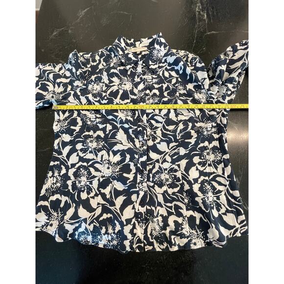 Jones New York Sport Navy/White Floral button up blouse XL 100% Cotton - Picture 6 of 9